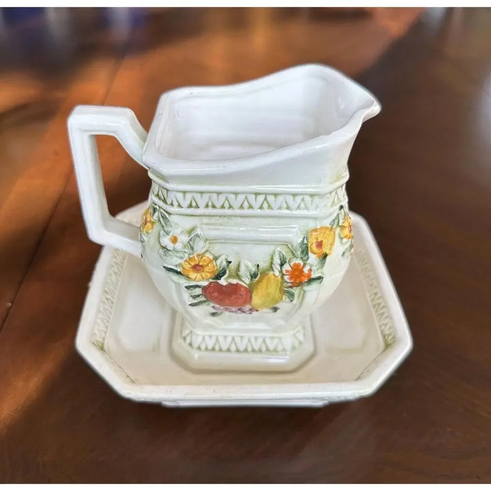 Lefton Fruit Fantasia Pitcher and‎ Bowl Rare Vintage Set, Fruit & Flowers 6726